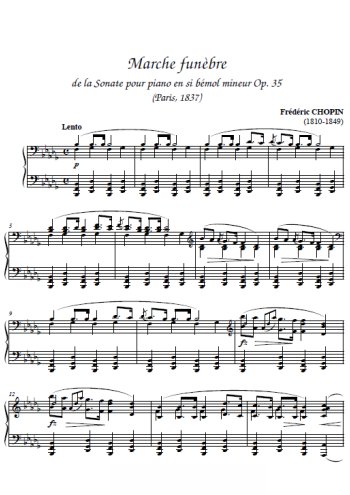 Marche funèbre pour piano Partitions gratuites